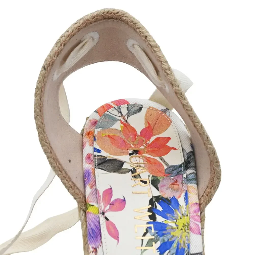 Stuart Weitzman Marguerita Multicolor Floral Ankle Tie Espadrille Wedges Sz 10.5